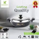 Kashvi 2.6 Litre Deep Fry Pan Non Stick Kadai With Stainless Steel Lid Round Bottom Kadhai Black Color