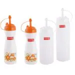 HAZEL Transparent Sauce Bottle & Squeeze Bottle | Combo of 4 Set Plastic Squeeze Bottle| Ideal for using at Home & Restaurent, Set of 5