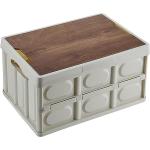 House of Quirk Folding Storage Bins with Wood Lid,Collapsible Closet Organizers and Storage Container,Multifunction Plastic Storage Box for Camping (30Litre, White)