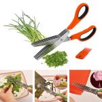 PAN P@CIFIC Multicolor Stainless Steel Multifunction 5 Blade Vegetable Chopper Paper Shredder Cutting Herbs Scissor With Blade And Cleaning Comb