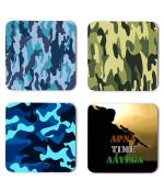 Whats Your Kick Indian Army Clothes With Apna Time Aayega Quotes Printed Set of 4 Coaster With Metal Stand