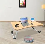 Sattva Portable Folding Laptop Table with Cup Holder - New Wood