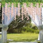 TAYLORED HOME Artificial Flower Wisteria Curtain Light with 8 Flashing Modes Silk Garland Window Decoration Bush Flowers Fairy String Lights (Flower Curtain Light-Light Pink)
