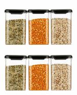 Skymoon Kitchenware Airtight Plastic Square Container Set for Kitchen Storage - 1100ml (Set of 6 Black )