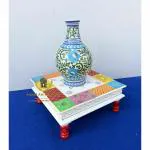 Anand Art And Craft Handpainted Multicolor Wood Handicraft Pooja Chowki, 15 X 15 X 6 Inch