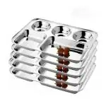 IDEAL PRIME Durable Stainless Steel 5 in 1 Khand Thali (5 Pieces) Rust Proof Steel Bhojan Thali Dinner Plate Serving Dish Platter Kitchen Item Pack of 5