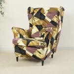HOKIPO 140gsm Fully Covered Wingback Chair Cover, Wine Abstract Geometry (AR-4991-C5)