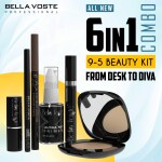 Bella Voste Proffesional 6-in-1 Combo, 9 to5 Beauty Kit - Desk to Diva for Light-Medium Skin Tone with Red Matt Lipstick