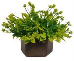 Dekorly Wood Green Artificial Bush Plants With Handmade Wooden Pot Plant Shrubs Fake Greenery