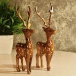 SOWPEACE Handcrafted Wooden Dotted Deer Small Dearest Little Deer showpiece, Set of 2 Premium Artisan Made Tabletop Home Decor for Living Room.