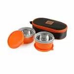 Cello Max Fresh Micro Plus Orange Stainless Steel Insulated Lunch Box (Set of 2) with Bag