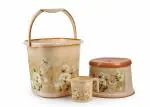 Regalo Square Flower Printed Funk 3 Pc Bathroom Set (Bucket+ Stool+ Mug) (Brown, 25Ltr)