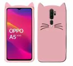 Indiacase Oppo A5 2020 Pink Slim Silicone, Rubber Cat Design, Wireless Charging Compatible Cases & Covers, Display Size-12 mm, 14 x 7 x 5 mm