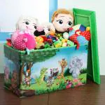 Pokory Toy Storage Box Green Colour Foldable with Lid for Storage of Toys basket Useful as Toy Organizer mountable Racks Surface Multipurpose Basket for kids Wardrobe cabinet Wood with cloth covers