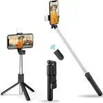 ZmiZc Selfie Stick Tripod with LED Fill Light, Phone Tripod Stand with Detachable Bluetooth Wireless Remote Compatible with iPhone 12/11/XR/X/Pro, Galaxy S10 and More(Black-White Lights) Bluetooth Selfie Stick (Black, Remote Included)