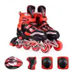 REZNOR Inline Skates Shoes with Accessories & Helmet with Light up Wheels for Boys & Girls-Red, L