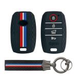 Keyzone striped key cover and Keychain fit for : Seltos 4 button smart key (KZS-10,KZS-Keychain)