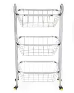 Home Core Stainless Steel Three Tier Vegetable Stand | Onion Baskets for Storage | kitchen trolley with wheels | onion potato rack for kitchen |Size(Width -33 cm , Depth - 25cm , Height - 71cm) 3step