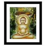 SHSWorks Digital Reprint | Lord Mahavira | Framed Religious Wall Art Canvas Painting | Signed by Artist | Copyright Protected Artwork | Multicolour 25x29 Inch