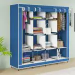 Maison & Cuisine 12 Fancy Layer Collapsible Wardrobe Almirah Portable Cloth Rack Foldable Cupboard for Clothes Storage Organizer Shelves Non Woven Fabric and PP Plastic Storage Unit (Self Assemble) (88170, Blue)