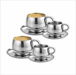 Mintage Stainless Steel cup and saucer set BLISS high gloss plain (8 pc set)