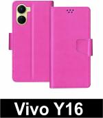 Sbms Vivo Y16 Pink Artificial Leather Shock Proof Flip Cover
