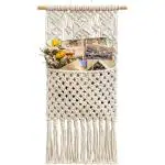 Saaz Bohemian Wall Hanging Pocket Home Decor Made of Woven Pattern Curtains and Cotton silvermoon Macrame Holding Magazines (Off-White)