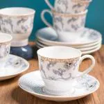 Clay Craft Fine Ceramic Printed Cup & Saucer Set Of 12 (6 Cups + 6 Saucers) - 180 Ml Each (Blue Floral)