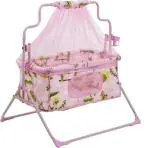 Fun Baby  New Born Baby Cradle/Baby Swing/Baby jhula/Baby palna/Baby Bedding Set/Crib/Bassinet with Mosquito Net and Pillow (Pink)