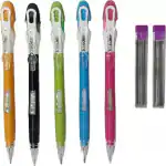 PASS & PLAY Unique Fancy Mechanical Pen Pencil 0.7mm with round shapped rubber covered with cap + 2 Led Box with Pack of 4 Pen Pencils