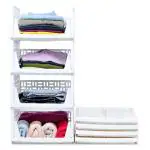 VELEXO Stackable Plastic Storage Basket Closet Organizer Bin Foldable Clothes Organizer Storage Drawer Shelf Container for Living Room,Bathroom,Kitchen Office (4 Layer)