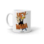 Cheeksy Johnny Bravo Hey Mama Printed Milk Mug 300 Ml | Gift For Couple | Daughter | Birthday | Friends | Sister | Brother | Kids | Valentine Day | Funky | Set Of 1