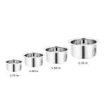 Vinod Stainless Steel Induction Friendly Round Bottom Tope Without Lid 4 Pieces Large Set Capacity 3.70 Litre, 4.60 Litre, 5.50 Litre & 6.70 Litre