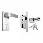 AKS Alfa Stainless Steel SS304 6 Inch Plate One Side Key & Knob 60MM Cylinder Mortise Lever Door Handle Finish Satin SS