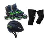 Jaspo Blue Radar Hydra Max Eco Adjustable Inline Shoe Skates combo SMALL, 1-4 Uk