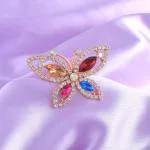 Memoir Rose Gold Multi colour CZ Saree pin & Brooch