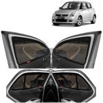Kingsway Car Magnetic Sun Shades Curtains for Maruti Suzuki Swift, Model Year : 2005 - 2010, Full Window Cover, Color : Black, Cotton Mesh, Complete Set of 4 Piece