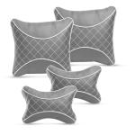 MOCKHE Black Leatherite Car Neckrest Pillow Cushion Combo (Pack of 4)