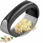Sharuja Stainless Steel Garlic Press/Ginger Garlic Crusher for Kitchen/Pressed Garlic Chopper Curved Garlic Grinding Slicer Presser for Kitchen Pack of 1 Set (Multi color)