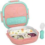 SAMVARDHAN Stainless Steel Bento Lunch Box for Kids and Adults,Stackable BPA-Free Food Containers with 3 Compartments and Fork, 550ML (Pink)