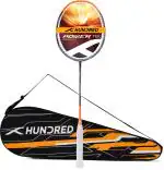 Hundred Orange Graphite Strung Badminton Racquet, 95 G