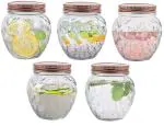 Golden bird International Glass Jar Set With Rose Gold Lid For Storage round kitchen storage jars - 300 ml (Strawberry Shaped)-set of 10