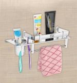 CSI INTERNATIONAL Stainless Steel 3 in 1 Multipurpose Bathroom Shelf/Rack/Towel Hanger/Tumbler Holder For Bathroom Accessories , 15 x 6 Inches