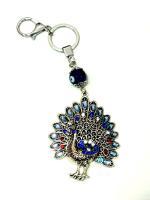 Astroghar Blue Beautiful Bejeweled Metal Peacock Evil Eye Key Ring Chain