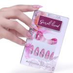 Secret Lives Acrylic Press on Designer Artificial Nails Extension Almond Shape Nude Pink Silver White Pink Curve Design 24 pcs Fake Nails Set with Kit