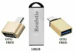 Realstic White 128 GB Pendrive 3.0 USB with 2 otg FREE ( V8 and C type ) Flash Pendrive For Easy Data Transfer And Backup | High-Speed USB 3.0 Pendrive | Encrypted USB 3.0 Pendrive | Secure Data Storage  | Perfect For Backing Up Important Files