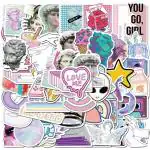 iDream Self-Adhesive Vaporwave Art Style Theme DIY Stickers for Suitcase Laptop Bicycle Helmet Waterproof Sticker (Set of 50) (Multicolour)