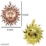 Chkoteravatiya Brass & Metal Surya brass Wall Decorative Large size | Religious Idol for Home or Temple | Vaastu Home Wall Hangings |Handicraft & Artifact Showpiece | 6 inch | Pack of 2