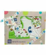 Mee Mee Pampering Gift Set for New Born Baby: Set of 6 Pieces | 100% Cotton | T-Shirt | Bib | Wahcloth | Hat | Booties | Mittens | (Green)