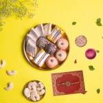 Dessert Drama Premium Sweet Gift Box Kaju Katli, Chocolate Ice Ball, Kaju Apple, and Kaju Kesar Roll - 400 GM Kaju Katli Sweet Box With Rakhi For Brother Gift Rakshabandhan/Rakhi Sweeets